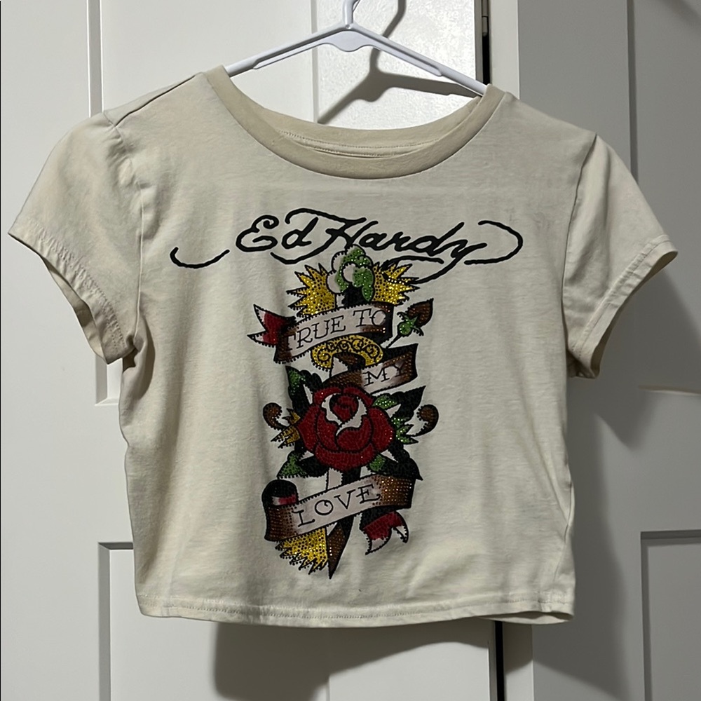 Ed Hardy Cream Short Sleeve Graphic Tee
